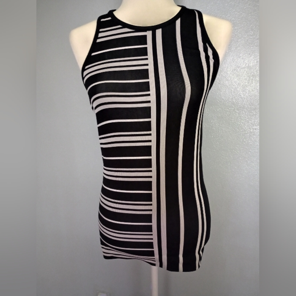 Athleta Black & White Multi Direction Striped Tank Top Medium